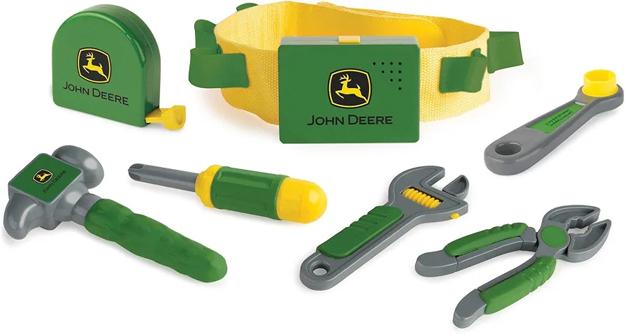 John Deere Deluxe Talking Toolbelt - 7-Piece Tool Set - Interactive Building Toys - Preschool Toys Ages 2 Years and Up - 7 Count