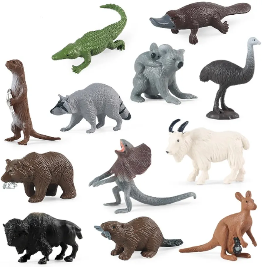 Mini Reptile Animal Figurine Toys Set，12PCS Cold Blooded Amphibians Desert Animal Figures Set，Woodland Creatures Figurines Miniature Toys Cake Toppers Cupcake Toppers Birthday Gift for Kids ﻿