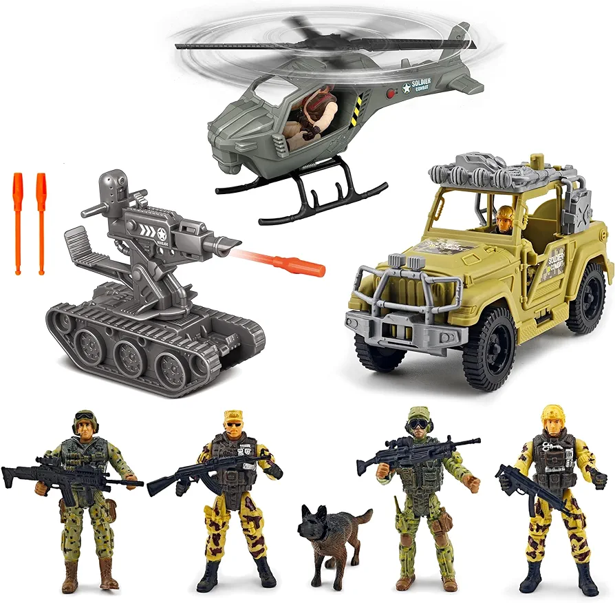 Army Toys for Boys Age 3-7,Military Toy Set with Lights & Sounds, Army Men Toy Soldiers Action Figures,Military Airplane Toy,Great Gift Toy for Kids