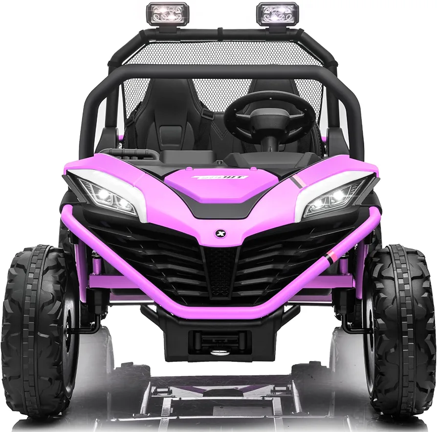 2 Seater 24V 10AH Ride on Cars,Electric Cars Vehicles with 2x200W Powerful Motors,Metal Frame, Brake&Gas Pedal, EVA Tires, 3 Speed, Led Light, Bluetooth, 2 Spring Suspension(Purple)