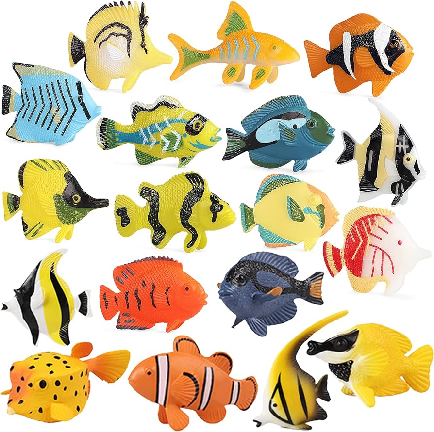 18PCS Tropical Fish Toys for Kids, Plastic Assorted Miniature Sea Creatures Toys, Fake Toy Fish, Mini Ocean Animal Figures for Toddlers