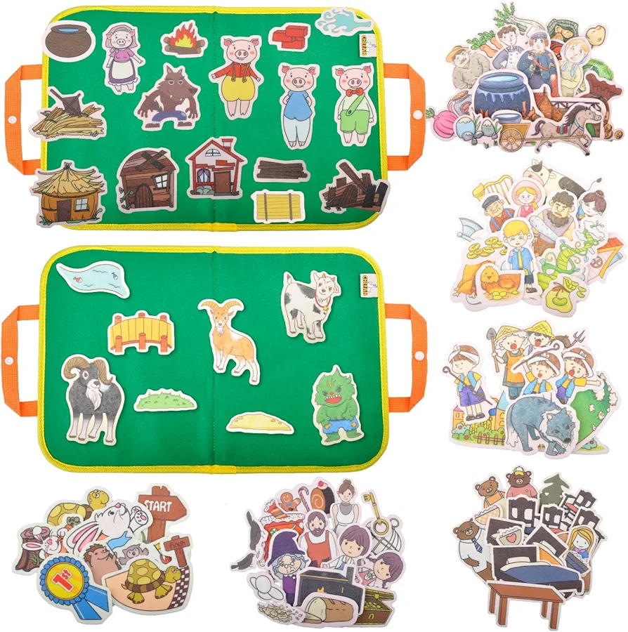 CHEFAN 8 Set Felt/Flannel Board Story,Three Little Pigs and The Three Billy Goats Gruff