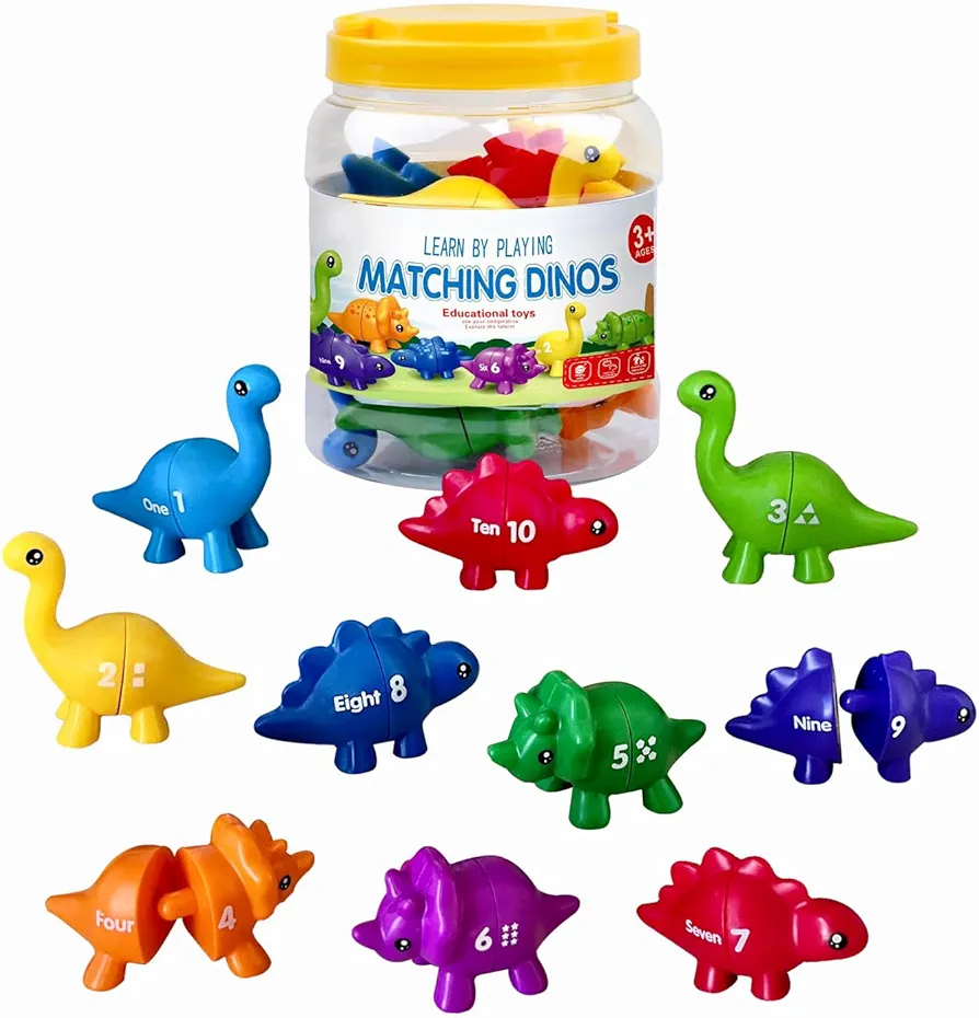 Toddler Number Matching Fine Motor Toy, 20 PCS Double-Sided Dinosaur Counting & Sorting Toy, Preschool Montessori Learning Math Teaching Tool Gift for 1 2 3 Boys Girls