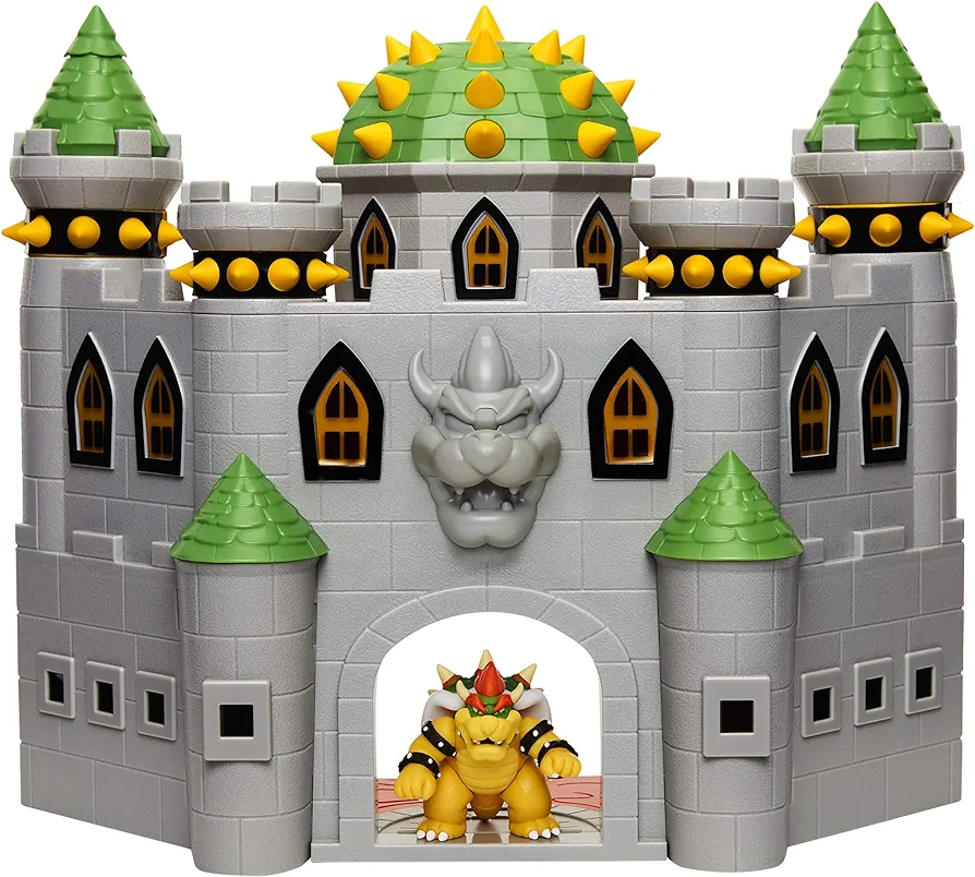 Super Mario Nintendo Deluxe Bowser's Castle Playset with 2.5" Exclusive Articulated Bowser Action Figure, Interactive Play Set with Authentic in-Game Sounds