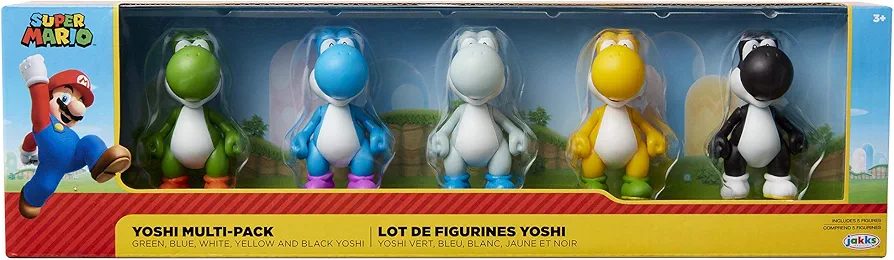 Super Mario Yoshi Action Figures Green, Blue, White, Yellow & Black 2.5-Inch Mini Figure 5-Pack