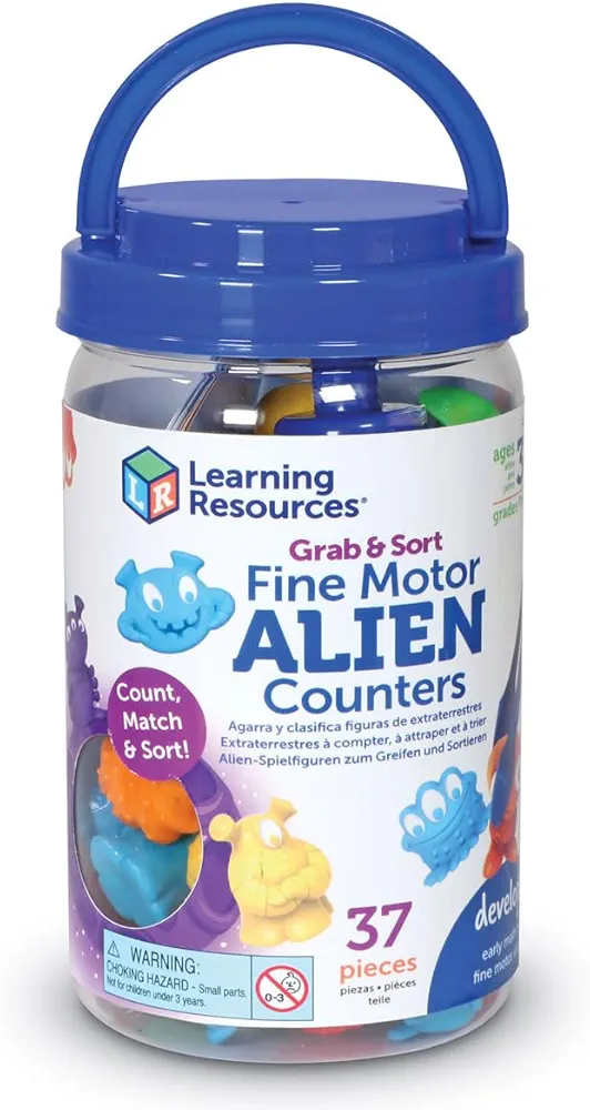 Learning Resources Grab & Sort Fine Motor Alien Counters - 37 Pieces, Ages 3+ Toddler Learning Toys, Math Counters for Kids, STEM Toys for Kids, Preschool Must Haves, Math Manipulatives