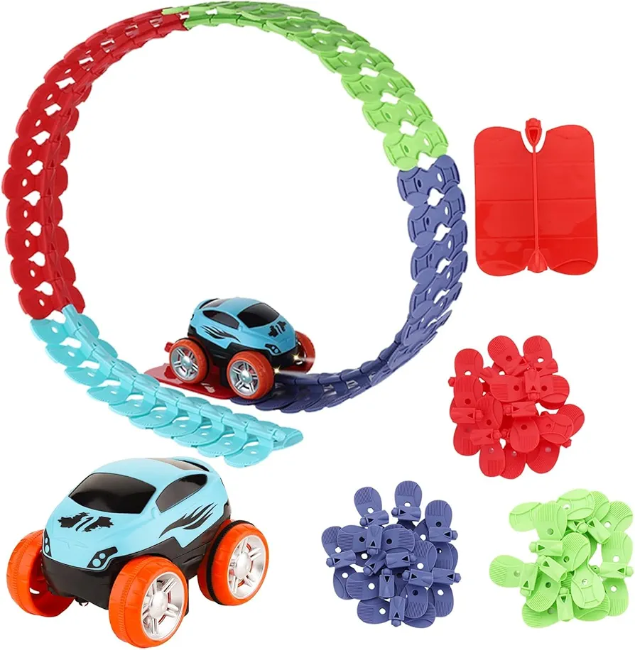 Car and Flexible Track Playset Create A Engineering Road Gifts for 3 4 5 6 7 8 9 10 11 Year Old. Race Tracks Toys for Kids Boys and Girls, Best Toys for Boys and Girls (Car + 46 Track Parts)