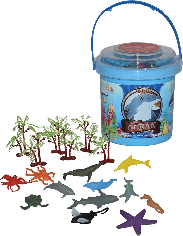 Wild Republic Aquatic Animals Bucket, Toy Figures, Kids Gifts, Ocean Theme Party Supplies, Sea Creatures, 18Piece