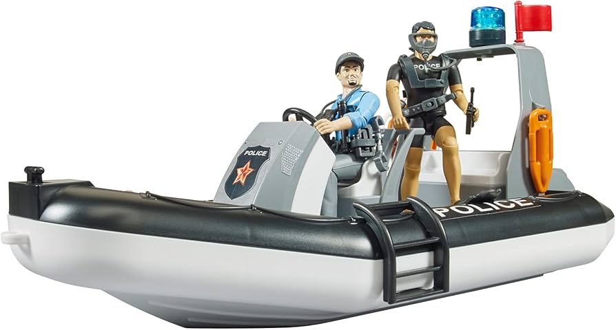 Bruder 62733 bworld Police Boat with Rotating Beacon Light, 2 Figures and Accessories