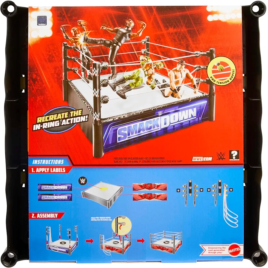 Mattel WWE Superstar Ring Playset with Spring-Loaded Mat, 4 Event Apron Stickers, & Pro-Tension Ropes, 14-Inch