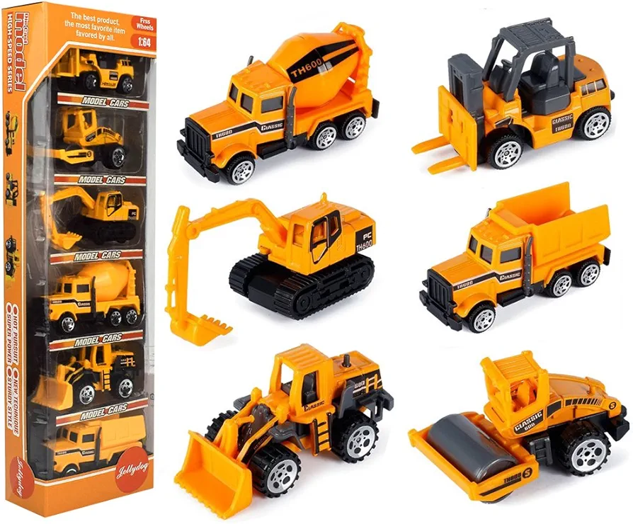 Small Construction Trucks , Kids Construction Vehicles Toy, Friction Powered Kids Dumper Truck, Bulldozers,Forklift,Tank Truck, Asphalt Car, Excavator Toy for Children