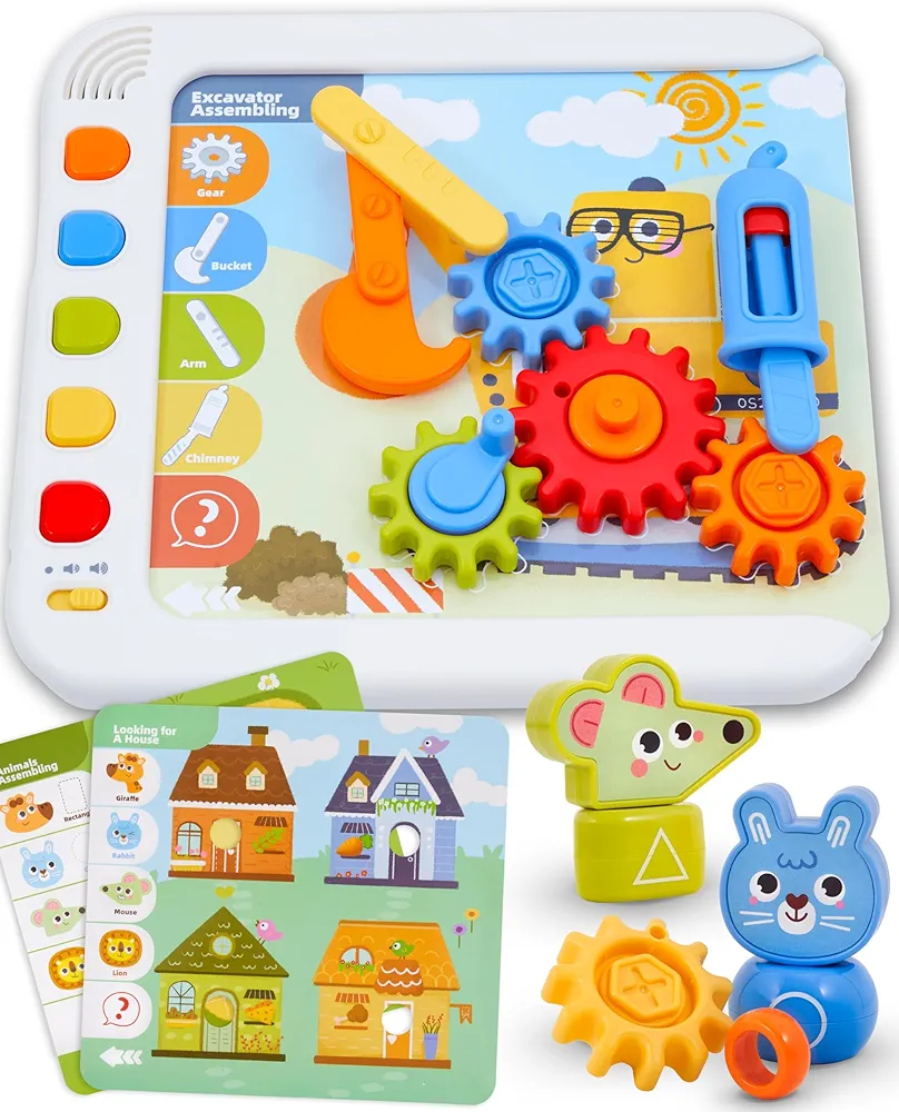 Busy STEM Box for Kids Age 3-6 yrs - Interactive Electronic Activity Board with Talking Flash Cards, Gears, Animals and Building Blocks - Educational Toys for 3+ Year Old