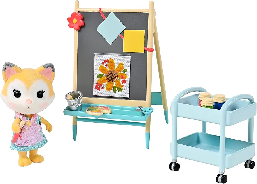 Sunny Days Entertainment Honey Bee Acres Paint & Color Art Fun – 13 Piece Dollhouse Playset with Exclusive Fox Figure | Pretend Play Toys for Kids