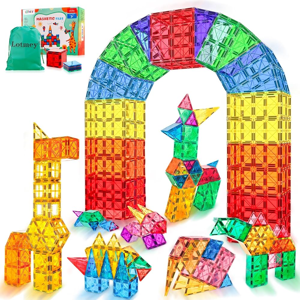 Magnetic Tiles for Kids, Magnetic Blocks Building Toys, 3D Magnet Tiles Building Blocks, Preschool Magnetic Toys Stacking Blocks STEM Toys for Toddlers Kids 3 4 5 6 7 8-12