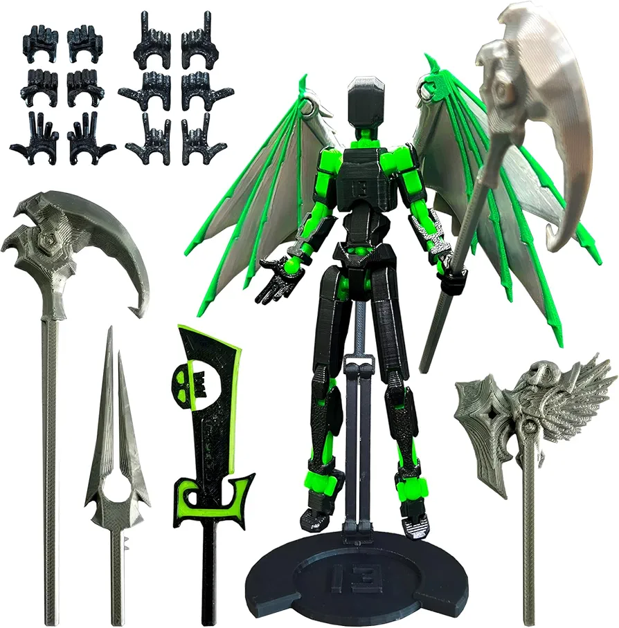 T13 Demon Action Figure with Multiple Accessories,Pre Assembled Titan 13 Desktop Decorative Toy,3D Printed Multi-Jointed Dummy 13 Figure with Bracket