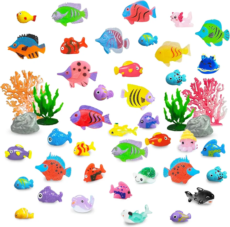 50 PCS Fish Toys Mini Sea Fish Animals Figurines Mini Resin Ocean Animals for Sea Animals Themed Party Favors