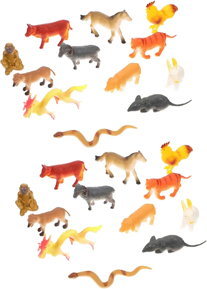 ERINGOGO 2 Sets Animal Model Zodiac Animals Figures Toys Zodiac Stuffed Animals Miniature Animal Garden Decor Kids Educational Toys Simulation Animals Adornments Plastic Child China Charm