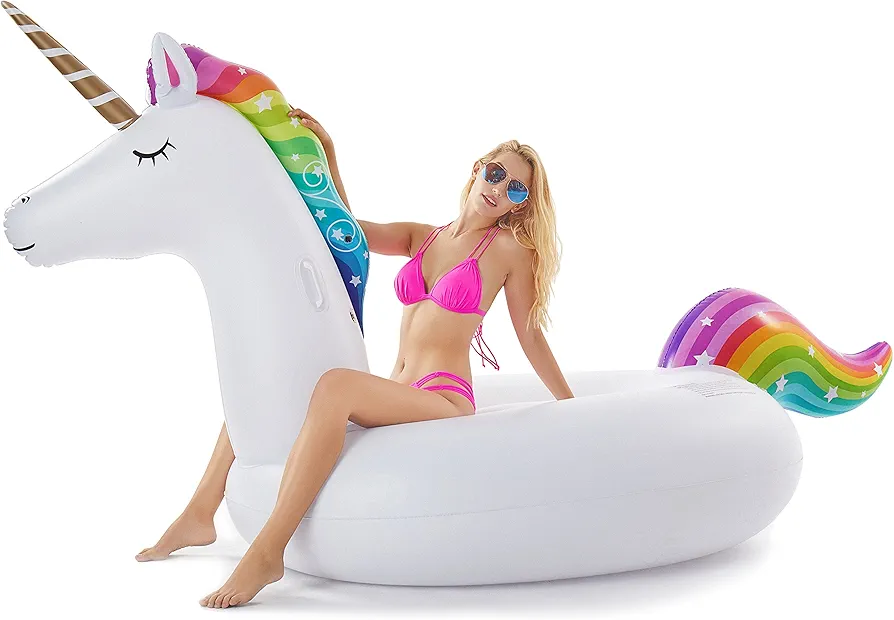 Jasonwell Giant Inflatable Unicorn Pool Float Floatie Ride On with Fast Valves Large Rideable Blow Up Summer Beach Swimming Pool Party Lounge Raft Decorations Toys Kids Adults