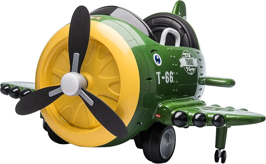 Electric Car for Kids Ride On Airplane Toy TOBBI Battery Powered 12V Kids' Electric Vehicle Rideable Airplane with Remote Control/Bombing Sound -Army Green