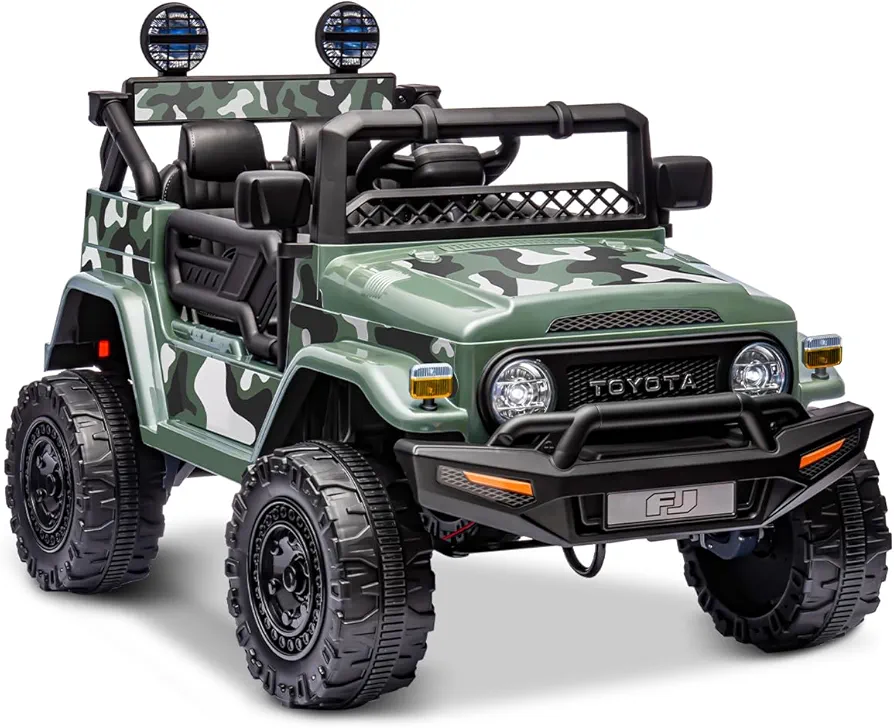 12V Kids Ride On Car, Licensed Toyota FJ40 Electric Car for Kids with Remote Control, Ride on Toy with LED Light, 3 Speeds, Music, Dark Green