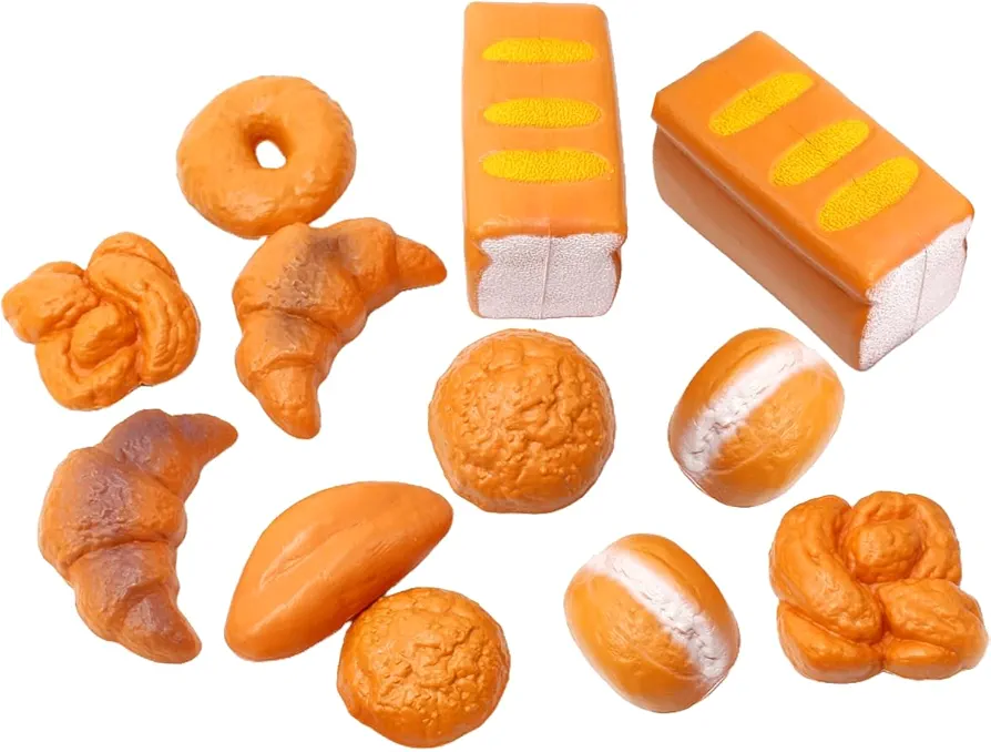 PowerTRC 12 Pieces Life Size Fake Bread Playset | Pretend Bakery Kitchen Toy Set & Decoration | Unique Gift for Toddlers, Boys & Girls