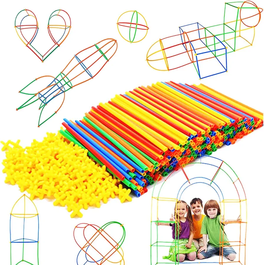 RAINBOW TOYFROG Building Straws and Connectors - STEM Blocks Construction Toys for Boys & Girls - 300 Pcs Straw Building Set - Engineering Connector Blocks for Kids