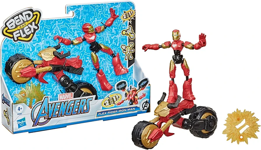 Marvel Bend and Flex, Flex Rider Iron Man Action Figure Toy, 6-Inch Flexible Figure and 2-in-1 Motorcycle for Kids Ages 6 and Up