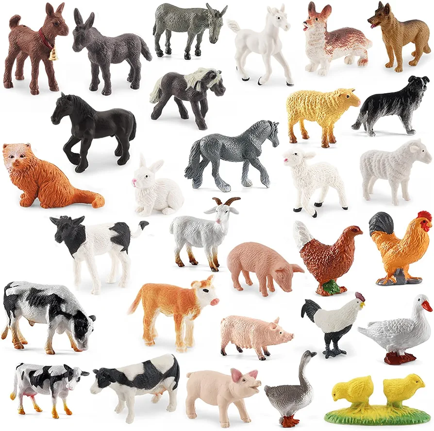 ONEST 30 Pieces Mini Farm Animal Figurines Playset Hand Painted Tiny Farm Animals Realistic Detailed Plastic Puppy Figures Toys for Kids Adults