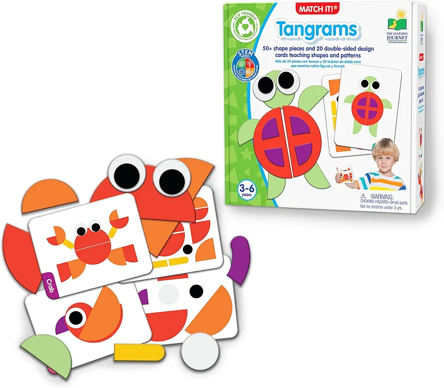 The Learning Journey: Match It! Tangrams- Animal Pattern - Educational Design Learning Double Sided Cards and Shaped Puzzle Piece Toys- Geometric Figures - Spatial Relationships - Ages 3-6 Years Old