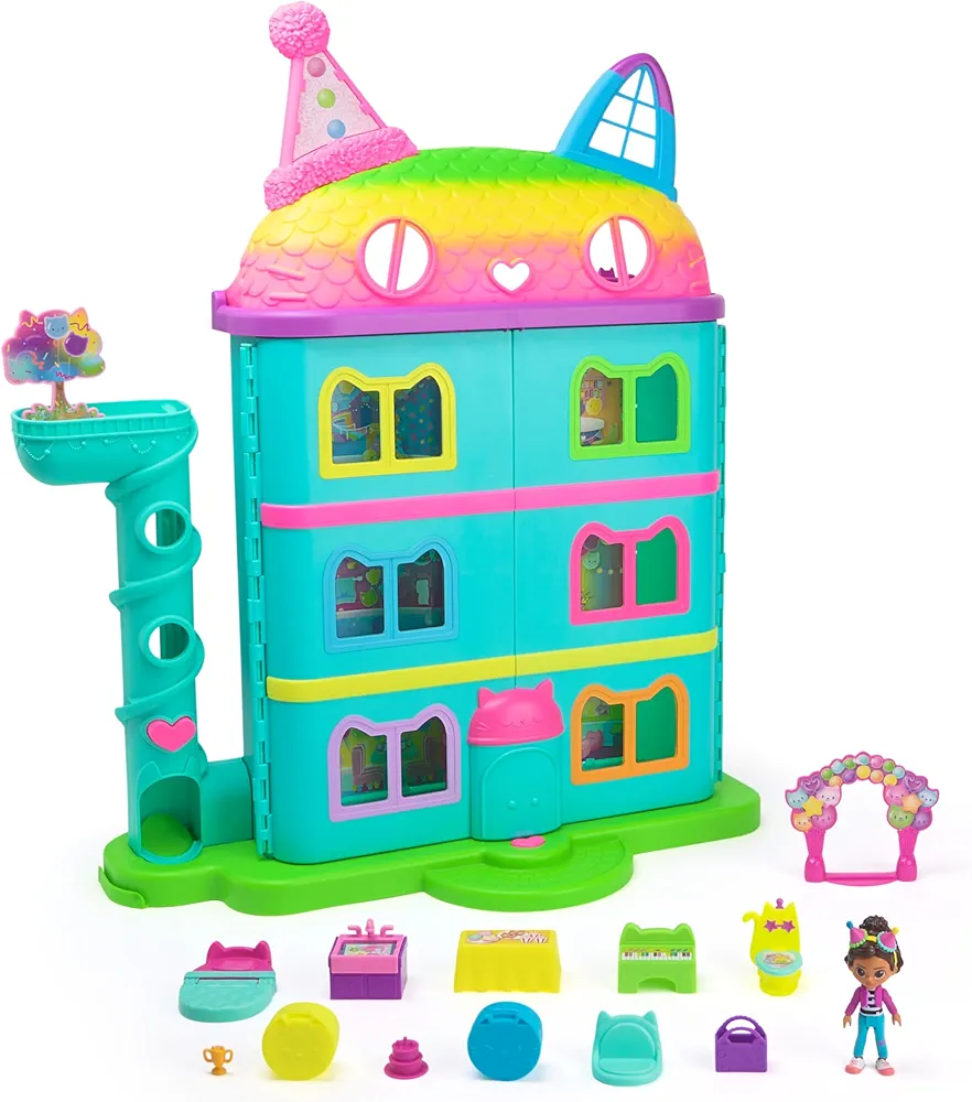 Gabby's Dollhouse, 15-Piece Rainbow-Themed, Celebration Dollhouse, Toy Figures, Doll House Furniture & 10 Sounds, Kids Toys for Girls & Boys Ages 3+