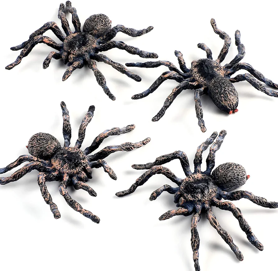 Realistic Spider Giant Fake Spider Action Model Plastic Animal Tarantula Toy Figures Lifelike Educational Learning Toys for Boys and Girls, Halloween Prank Props Party Supplies (4 Pieces)