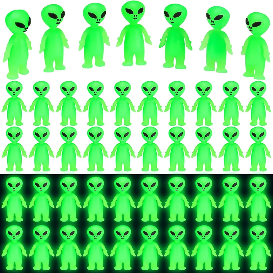 50 Pcs Mini Alien Figures Glow in the Dark Small Aliens Figurine for Halloween Party Favors Prank Alien Figure Rubber Tiny Aliens Figurines for Halloween Space Party Gift Goodie Bag Filler