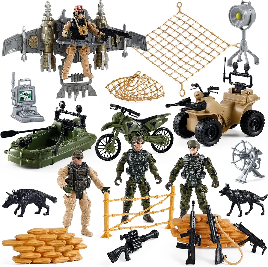 US Army Men Action Figures Play Set,Toy Soldiers with Military Weapons Accessories for Kids Boys