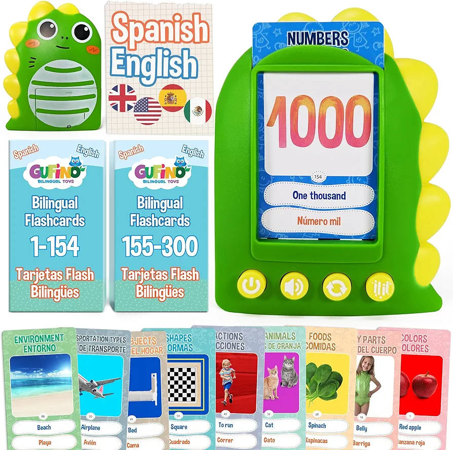 English & Spanish Flash Cards for Kids - Perfect Preschool Learning Activities: Kids and Toddler Flash Cards Reader - 300 Flashcards in English & Spanish + 600 Audios, Juguetes para Niñas y Niños