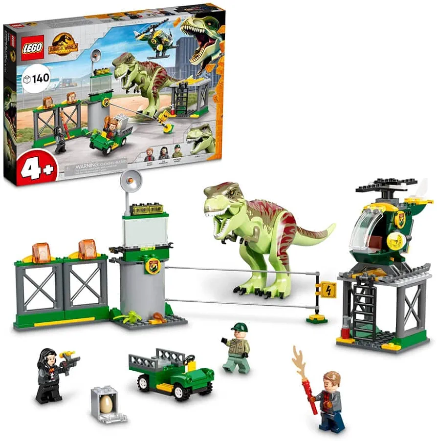 LEGO Jurassic World T. rex Dinosaur Breakout Toy 76944, Dino Toys for Preschool Kids, Boys and Girls Aged 4 Plus, with Airport, Helicopter and Buggy Car