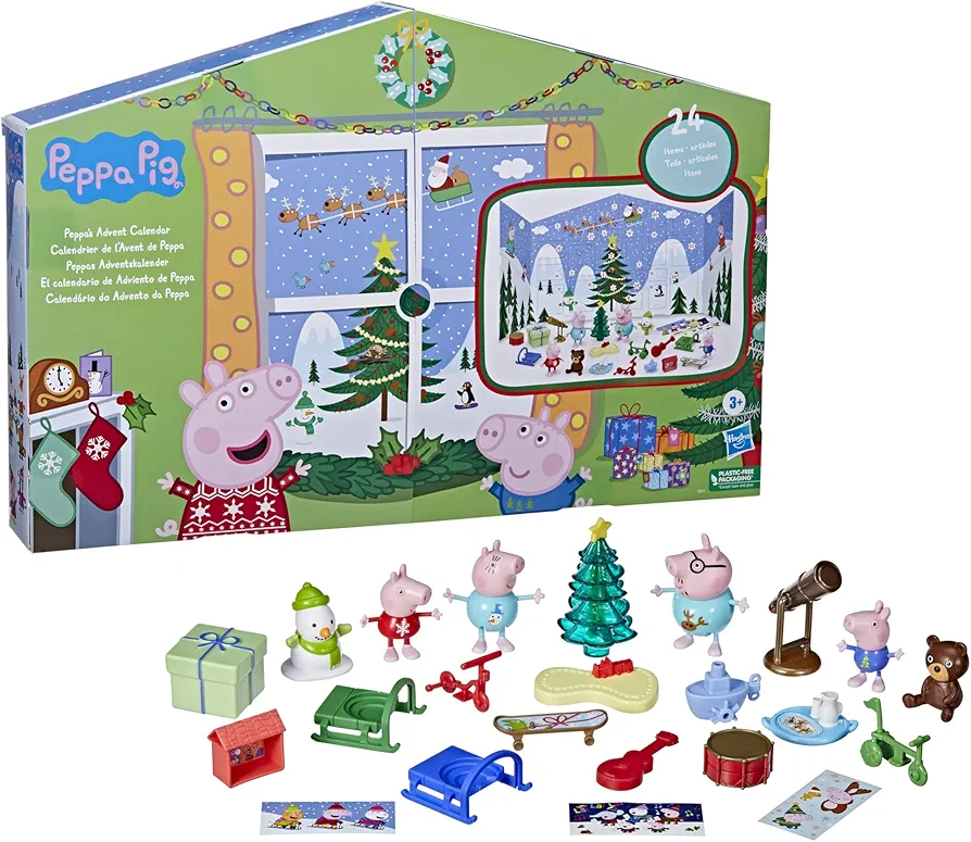 Peppa Pig Peppa’s Kids Advent Calendar, Contains 24 Surprise Toys, 4 Holiday Family Figures; Ages 3 and Up