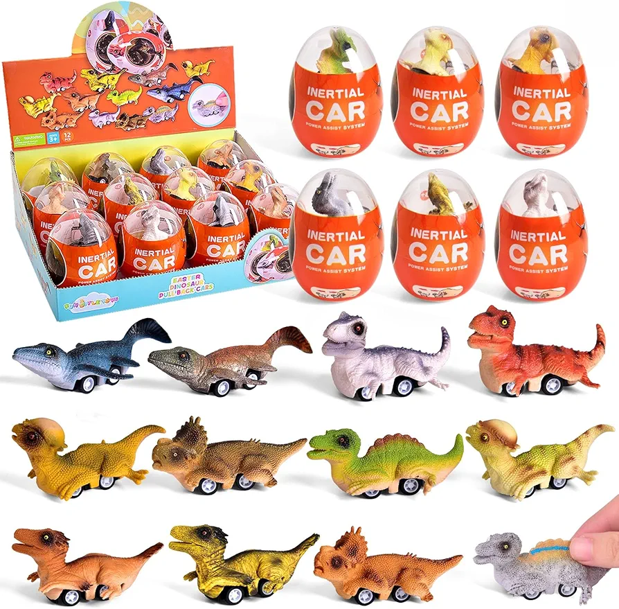 FUN LITTLE TOYS 12 Pack Dinosaur Cars Toys,Pull Back Cars Dinosaur Toys for Kids 3-5 Toddler Boy Girl, Car Toys for Age 3 4 5 6 7 Brithday Gift Goodie Bags Party Favors, Car Toy Play Set