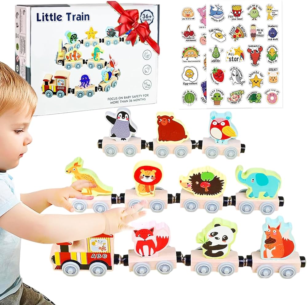 11PCS Magnetic Wooden Animals Train Set,Snap-Connection Animal Trains,Montessori Toys for Toddlers,Preschool Learning Activities for 3 4 Year Old Boys Girls Birthday Gifts (Forest Animal)