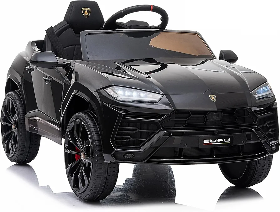 Licensed Lamborghini Urus Ride On Truck Car Toy, 12V Battery Powered Electric 4 Wheels Kids Toys w/Parent Remote Control, Foot Pedal, Music, Aux, LED Headlights, 2 Speeds (Black)