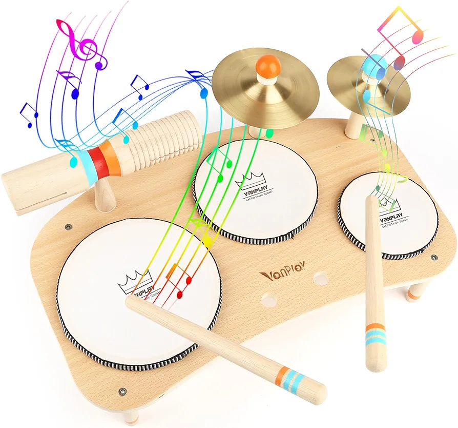 Kids Drum Set for Toddlers 1-3, All in One Musical Instruments - Wooden Musical Toys - Montessori Sensory Toys for 1 year old - Birthday Gifts for Girls Boys