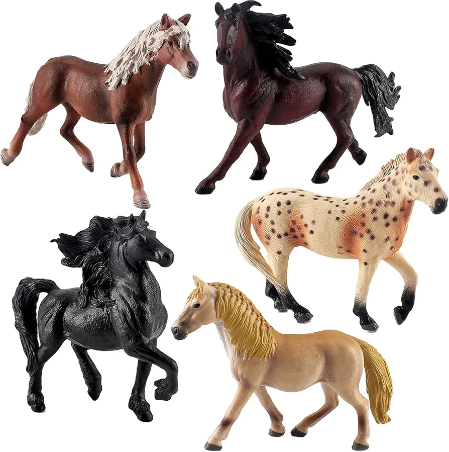 Horse Farm Animal Figures Model Toys Playsets 5 PCS Horse Figurines Family Party Supplies Collection Desktop Decoration Development Set Cognitive Toy for Boys Kid Toddlers