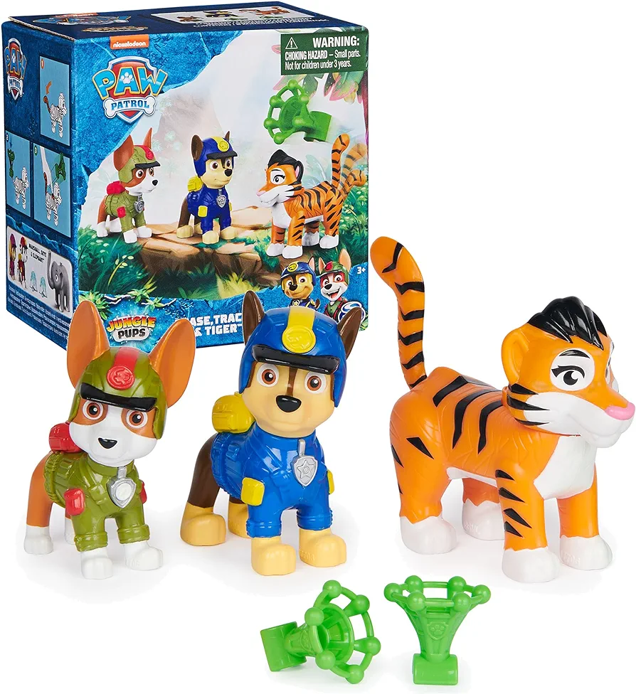 Paw Patrol: Jungle Pups Chase, Tracker & Tiger Action Figures with Projectile Launcher, Kids Toys for Boys and Girls Ages 3 and Up