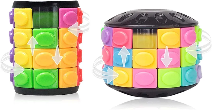 R.Y.TOYS Fidget Toy,Magic Cube Puzzle,Brain Teasers for Adults,Cylinder Rotate&Slide Logic Restless Hand Game,Trick Puzzle,Gift for Kids Child(8 Colors x 4 Layers+12 Colors x 3 Layers)