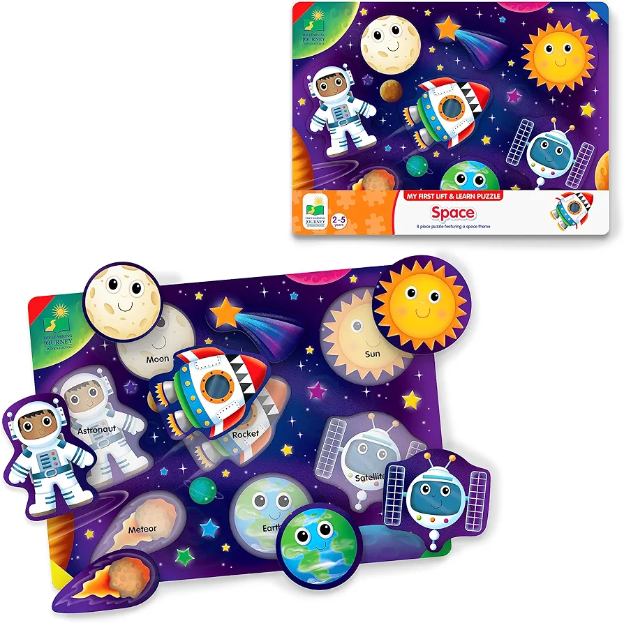 The Learning Journey Space Puzzle Lift & Learn - 26 Pieces - Cardboard, Outer Space Theme for Toddlers 2-5 Years