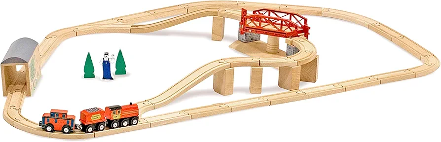 Melissa & Doug Swivel Bridge Wooden Train Set (47 pcs) - Wooden Train Set For Kids Ages 3+