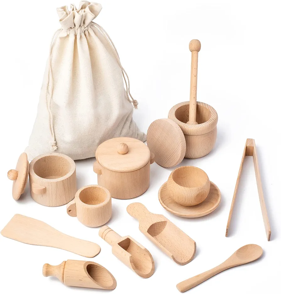 Busy edition 13-Piece Wooden Sensory Bin Tools for Toddlers Montessori Toys, Matching Sensory Bins for Toddlers 1-3, Sensory Table Tools for Transfer Work and Fine Motor Learning