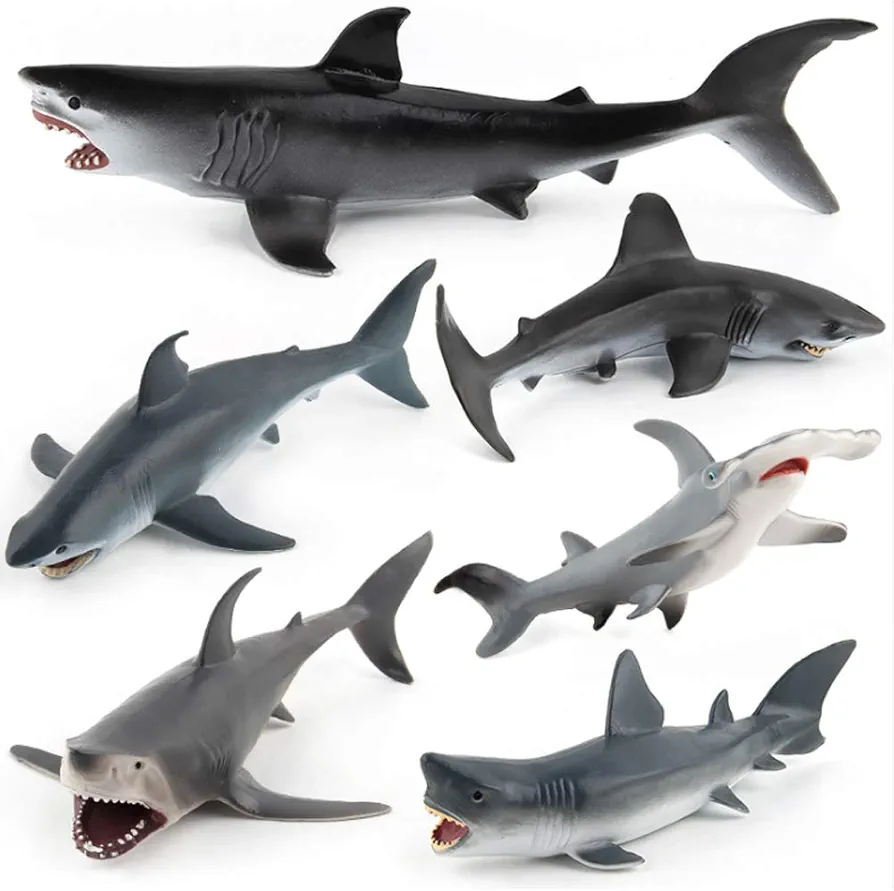 Ocean Sea Marine Animal Figures Models Shark Collection Collector Party Favors Playset Bath Cognitive Toys for Boys Girls Kid 5 6 7 8 Years Old(6 pcs)