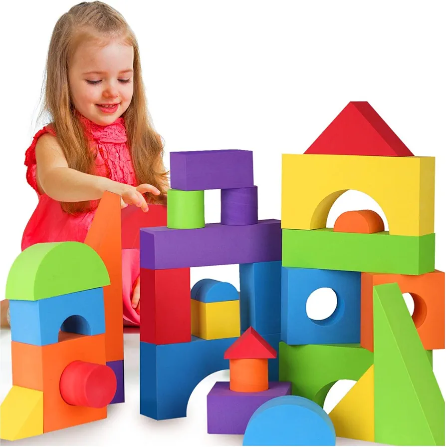 Large Building Foam Blocks for Toddlers – Giant Jumbo Big Building Blocks – Variety Shapes and Colors – Waterproof, Washable, Stackable, Non-Toxic Construction Daycare Preschool Toys