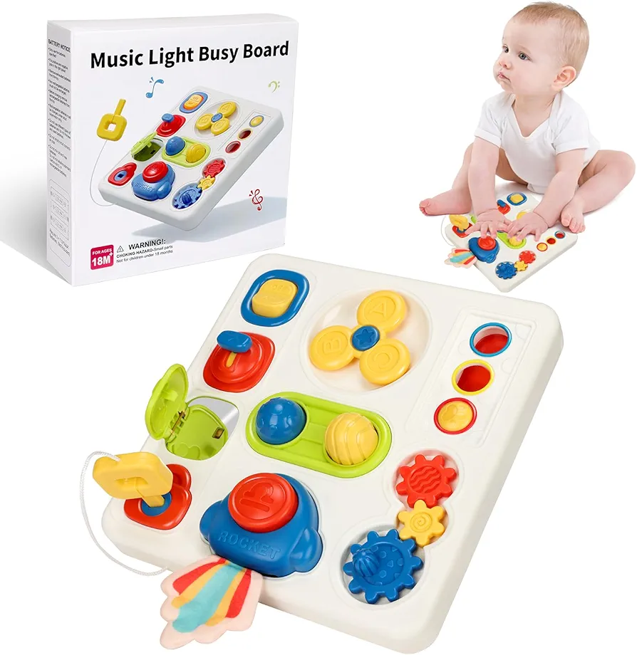 Toddler Busy Board Toys with Music & Light,Montessori Toy for 1-3 Year Old,Kids Sensory Board,Light Switches Toy, Preschool Learning Activities Toy 3-4,Travel Toy for 2 3 4 5 Boys&Girls Birthday Gift