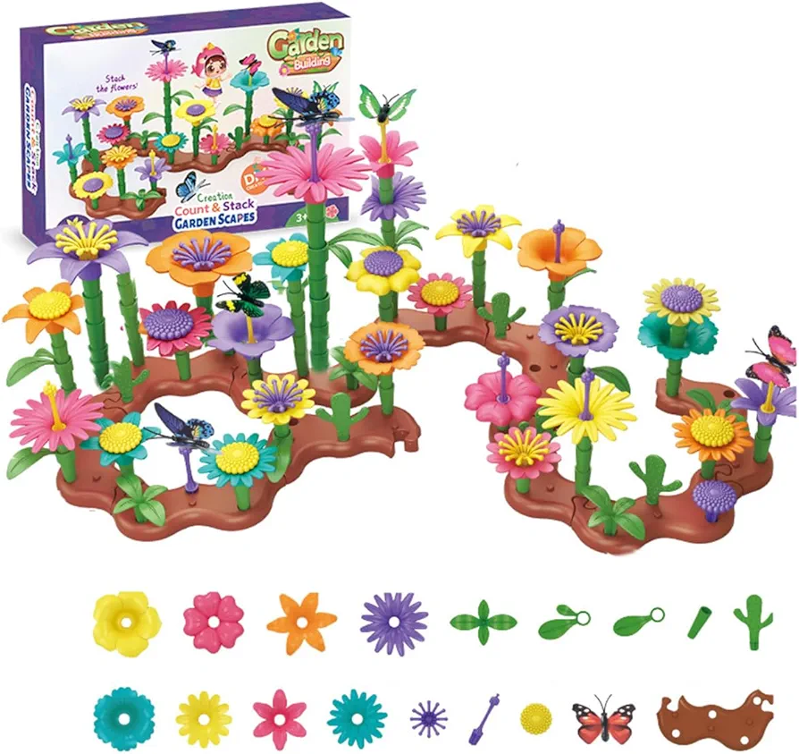 Upgrade Blocks Toys Flower Garden for Girls Toys STEM, Educational Toy Gardening Pretend Play Set Upgrade DIY Flower Stacking Toys for Kids Preschool 90PCS